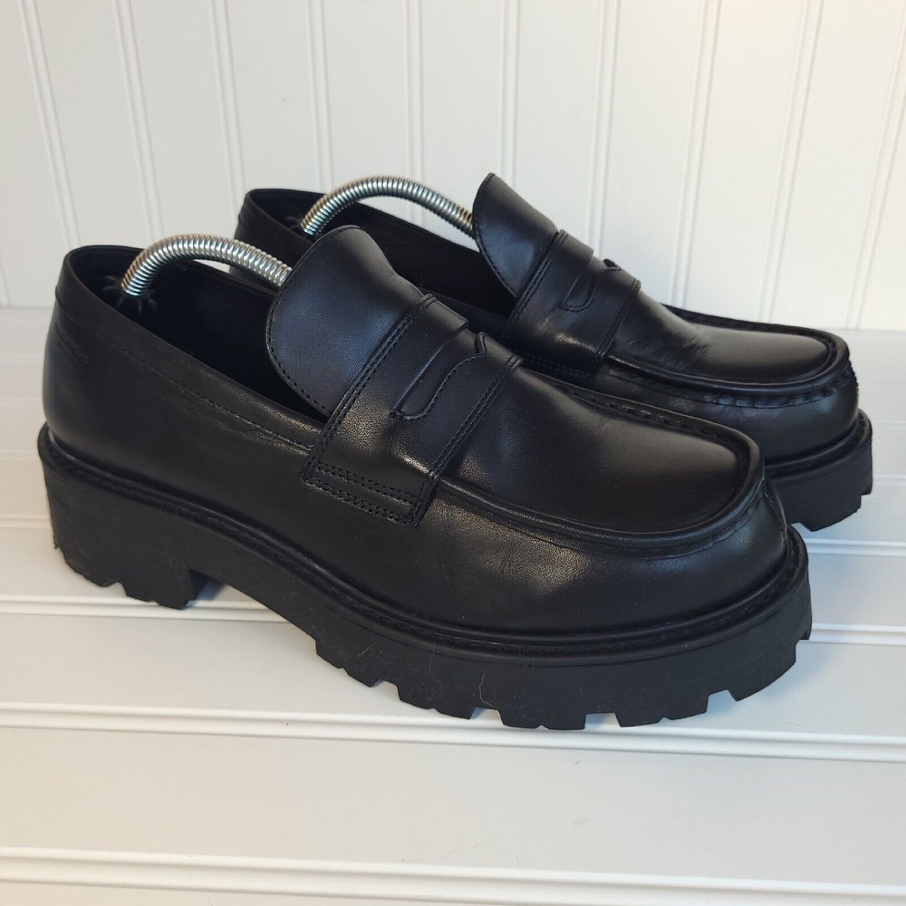 Vagabond Womens Sz 9 Cosmo 2.0 Black Leather Chunky Loafers Shoes EU Sz 39 VGUC